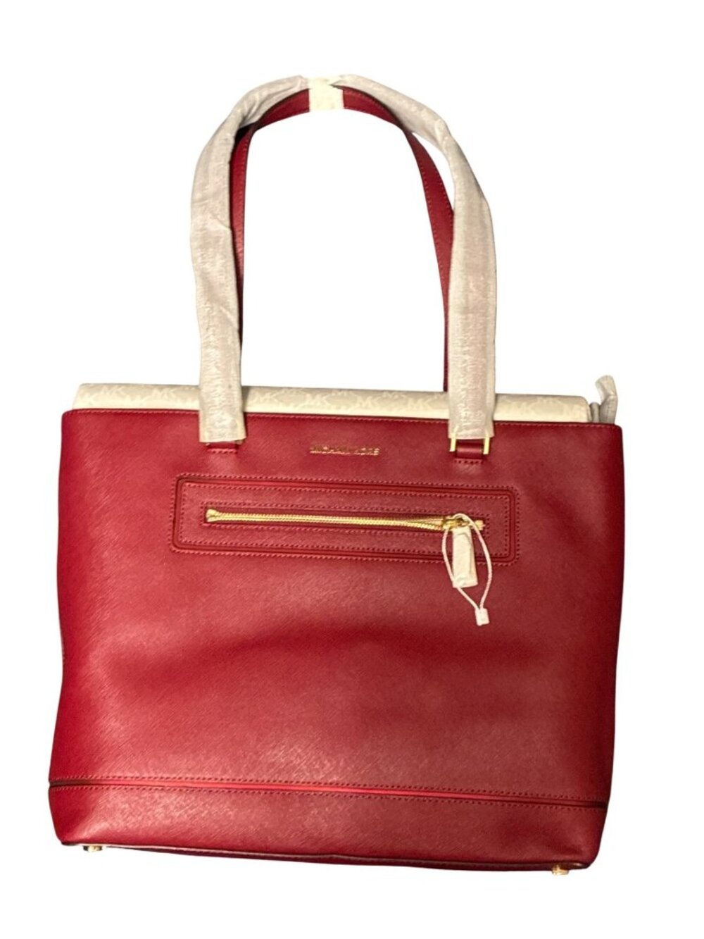 NEW Michael Kors Charlotte Large NS Tote Leather Structured Cherry Red NWT